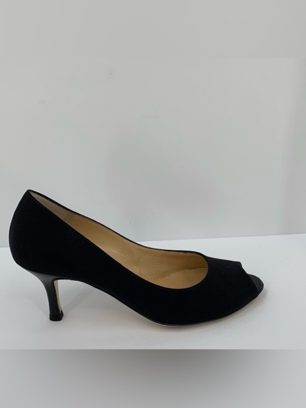Bruno Magli peeptoe pumps sandals shoe black fabric vintage Italy women 6
